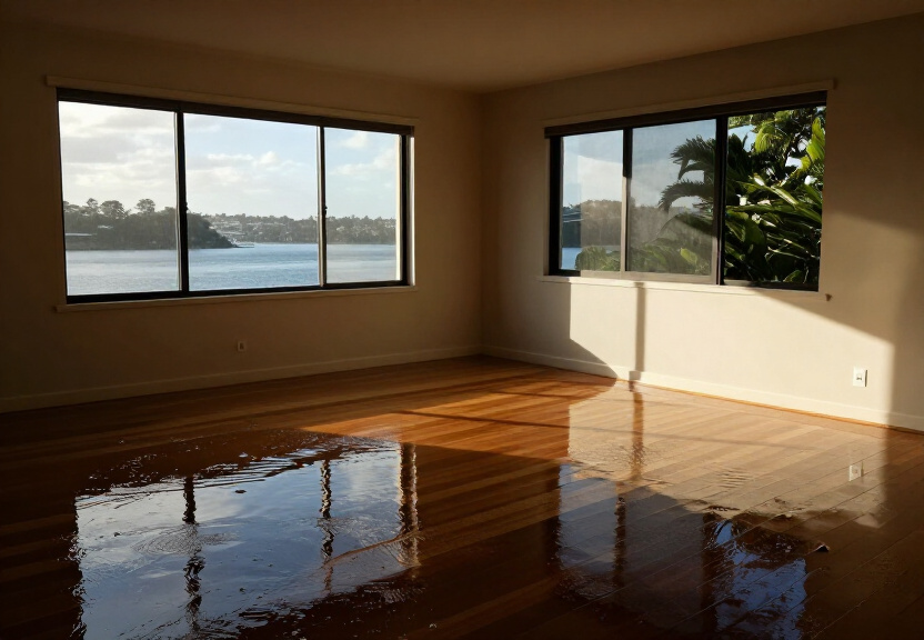 Flooded living room in Merrylands before restoration